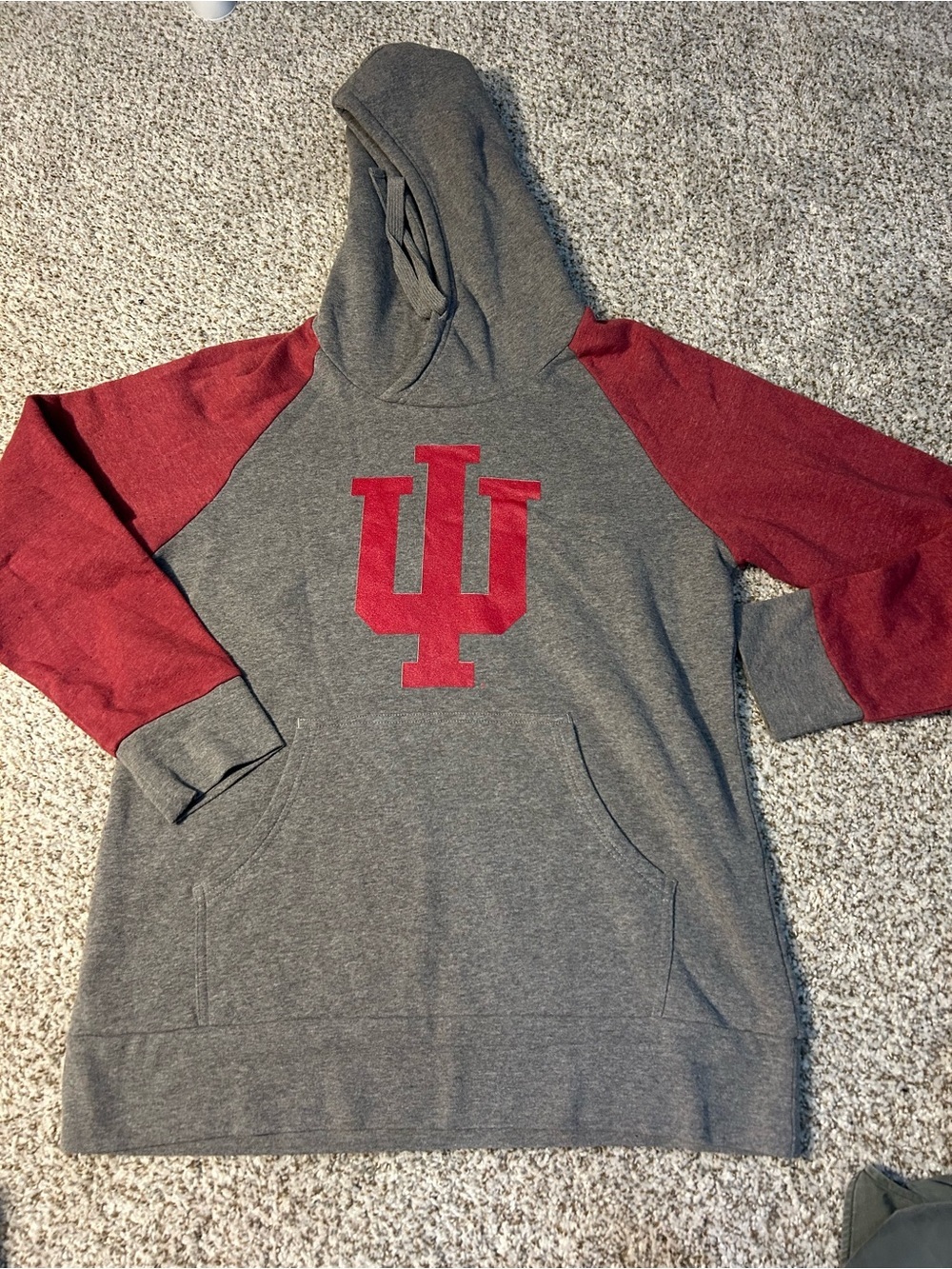 Fanatics Gray Hoodie with Red Sleeves and Red IU Logo
